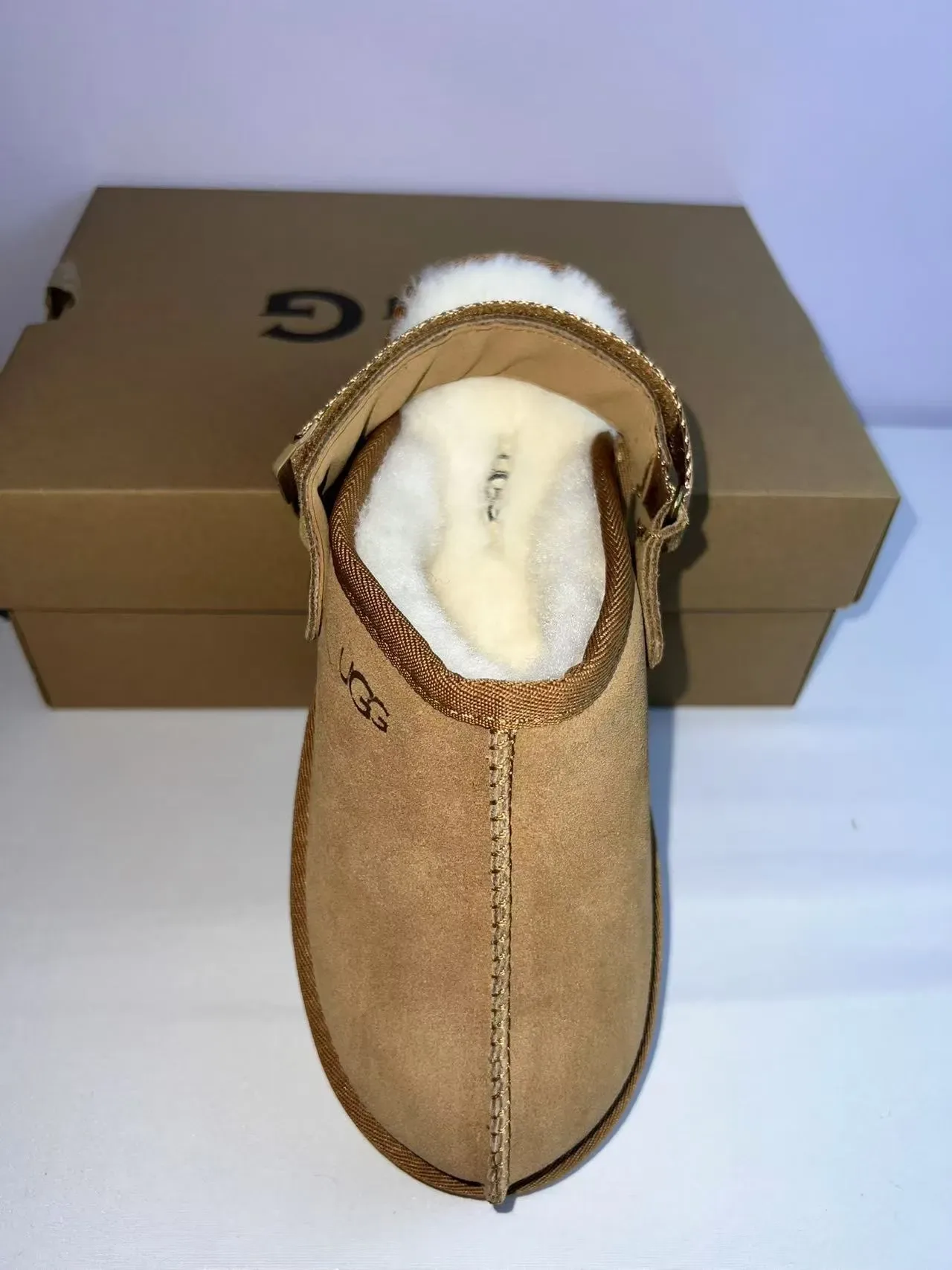 UGG Tasman Tan Suede Shearling-Lined Backstrap Slipper 6