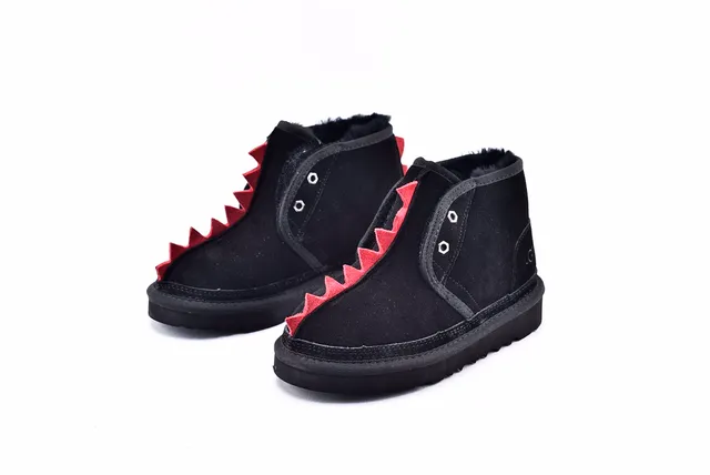 UGG The Fluff Squad Black Red Suede-Like Upper Spiked Collar Trim Snow Boots 2