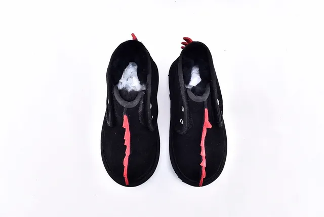 UGG The Fluff Squad Black Red Suede-Like Upper Spiked Collar Trim Snow Boots 3