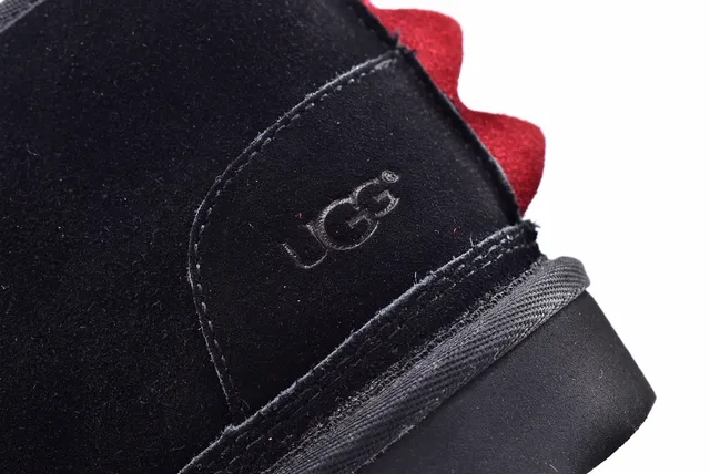 UGG The Fluff Squad Black Red Suede-Like Upper Spiked Collar Trim Snow Boots 4