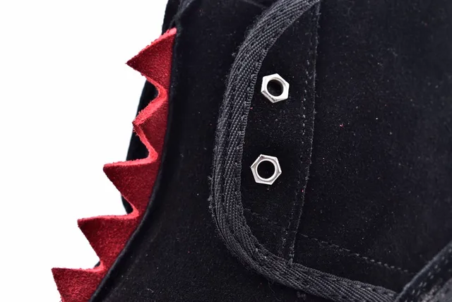 UGG The Fluff Squad Black Red Suede-Like Upper Spiked Collar Trim Snow Boots 5