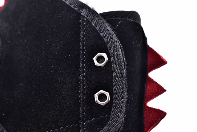 UGG The Fluff Squad Black Red Suede-Like Upper Spiked Collar Trim Snow Boots 6