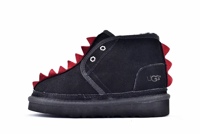 UGG The Fluff Squad Black Red Suede-Like Upper Spiked Collar Trim Snow Boots 9