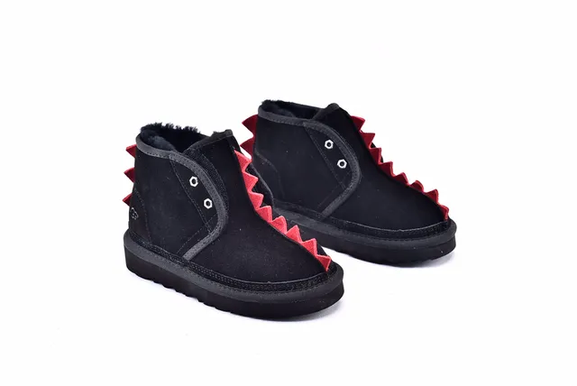 UGG The Fluff Squad Black Red Suede-Like Upper Spiked Collar Trim Snow Boots 10