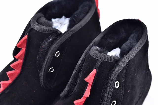 UGG The Fluff Squad Black Red Suede-Like Upper Spiked Collar Trim Snow Boots 12