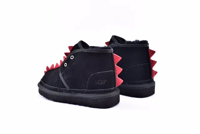 UGG The Fluff Squad Black Red Suede-Like Upper Spiked Collar Trim Snow Boots 15