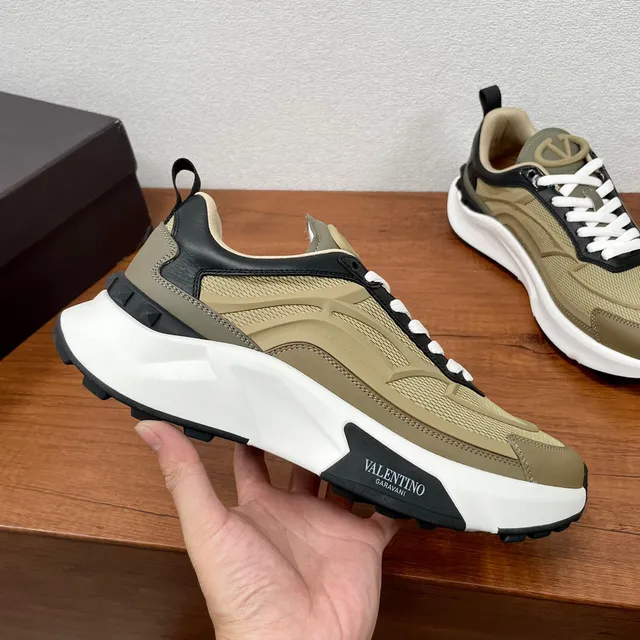 Valentino Beige Noir Semelle de Plateforme Couches de Maille Et Overlays Synthétiques Sneakers Chunky 4