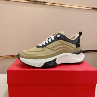 Valentino Beige Black Sole Mesh And Leather Paneling Chunky Sneakers