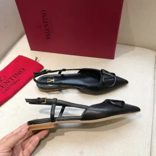 Valentino Black Beige Pointed Toe Slingback Strap Ballet Flat
