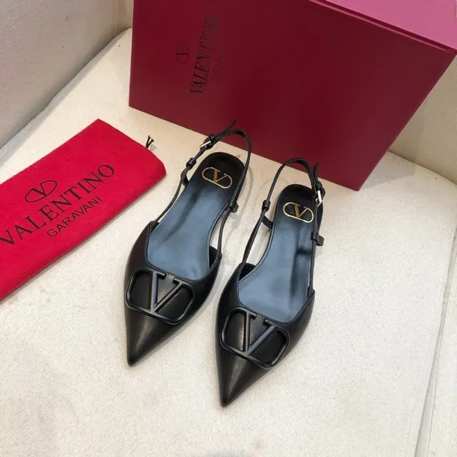 Valentino Black Beige Pointed Toe Slingback Strap Ballet Flat 2