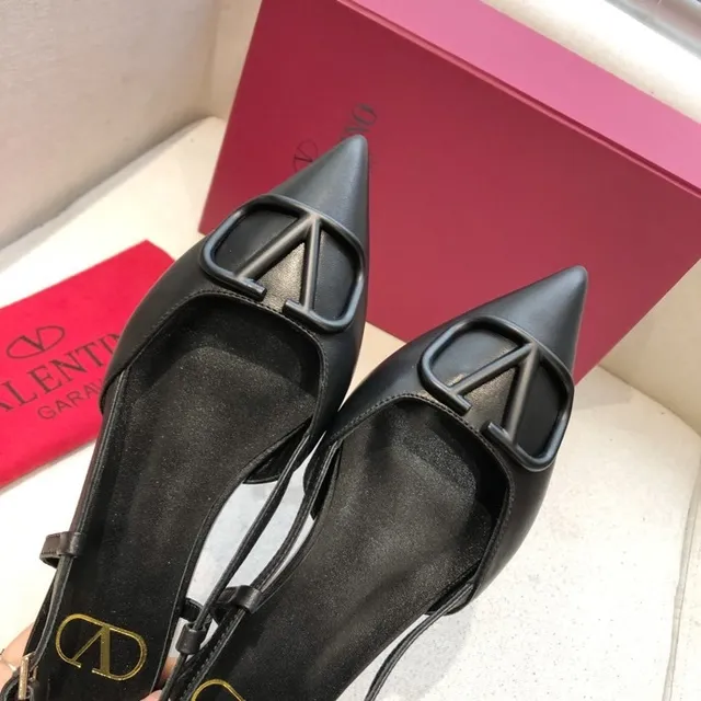 Valentino Black Beige Pointed Toe Slingback Strap Ballet Flat 6