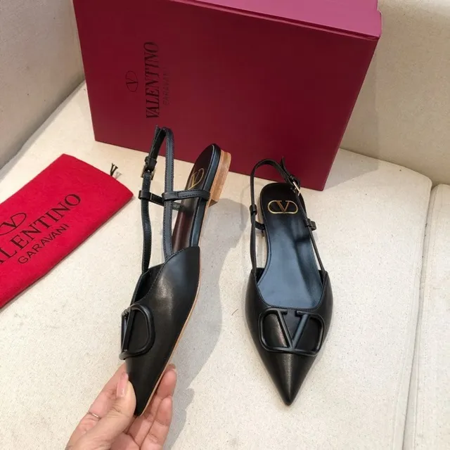 Valentino Black Beige Pointed Toe Slingback Strap Ballet Flat 7