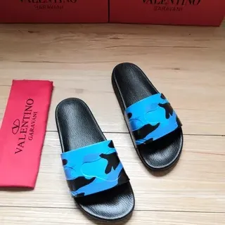 Valentino Negro Azul Suela De Cuero Sintético Correa Camuflaje Zapatillas