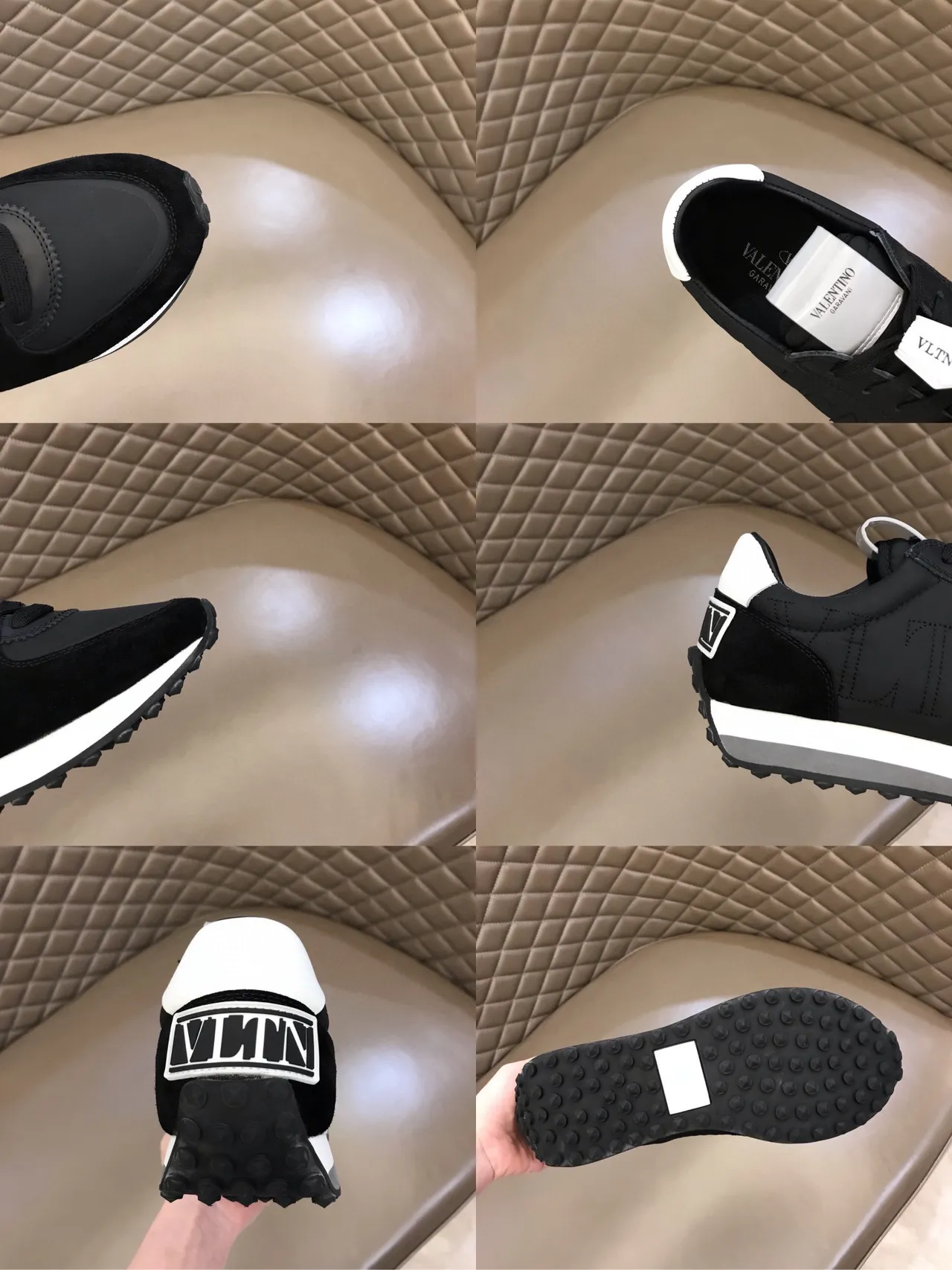 Valentino sneakers lifestyle noirs et blancs avec logo VLTN brodé et tige mixte daim et textile 2