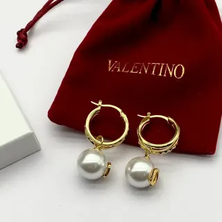 Valentino Gold White Hoop Textured Band Detail Earrings
