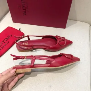 Valentino Red Beige Pointed Toe Slingback Strap Ballet Flat