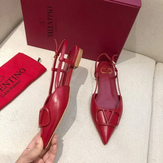 Valentino Red Beige Pointed Toe Slingback Strap Ballet Flat 2