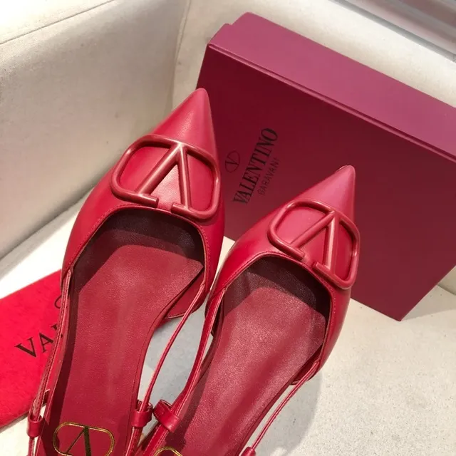 Valentino Red Beige Pointed Toe Slingback Strap Ballet Flat 3