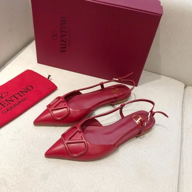 Valentino Red Beige Pointed Toe Slingback Strap Ballet Flat 4
