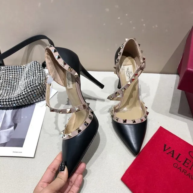 Valentino Rockstud Black Beige Pointed-Toe Heel Stiletto 4