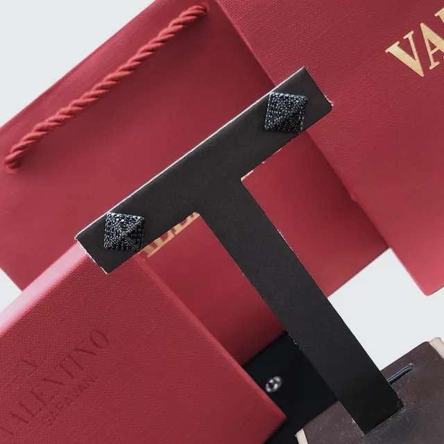 Valentino Rockstud Black Red Square Stud Pavé Stones Earrings 3