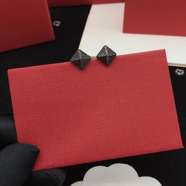 Valentino Rockstud Black Red Square Stud Pavé Stones Earrings 5
