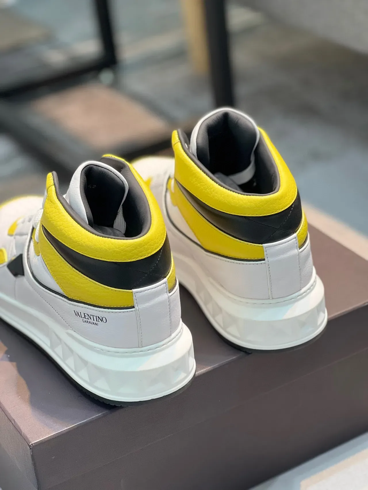 Valentino Rockstud High-Top White Yellow Black Lifestyle Sneakers 2