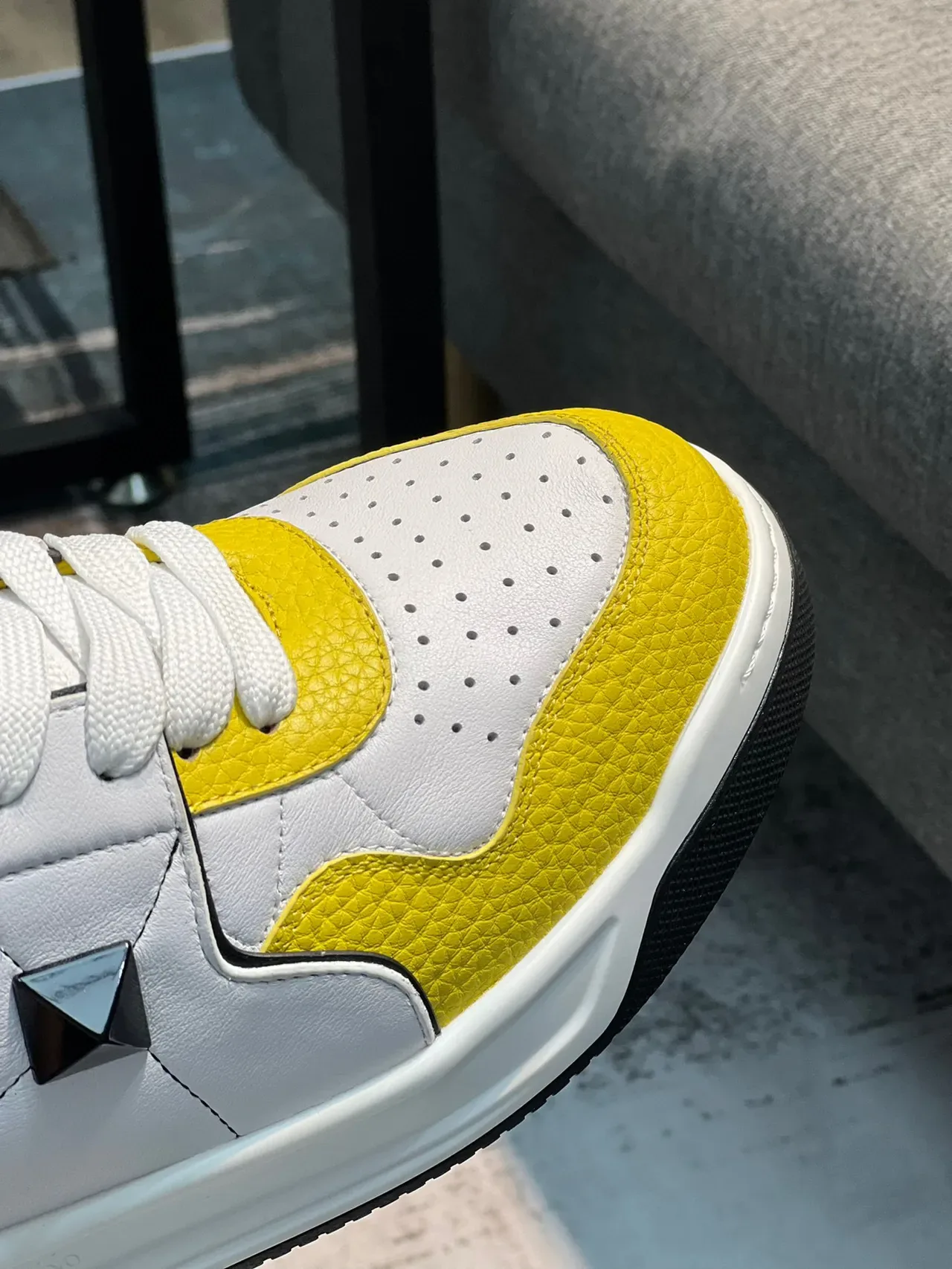 Valentino Rockstud High-Top White Yellow Black Lifestyle Sneakers 3