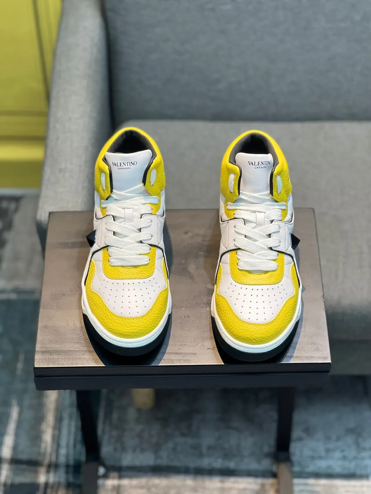 Valentino Rockstud High-Top White Yellow Black Lifestyle Sneakers 4