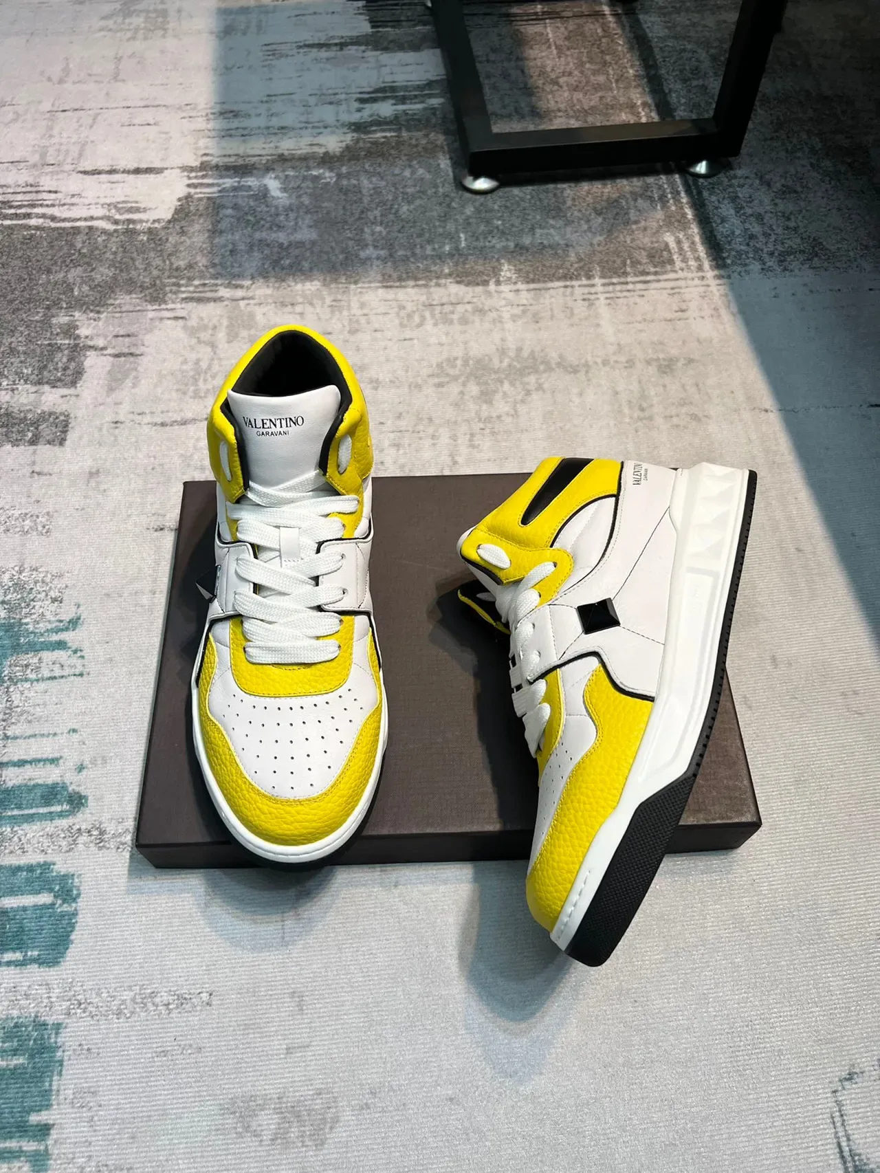 Valentino Rockstud High-Top White Yellow Black Lifestyle Sneakers 5