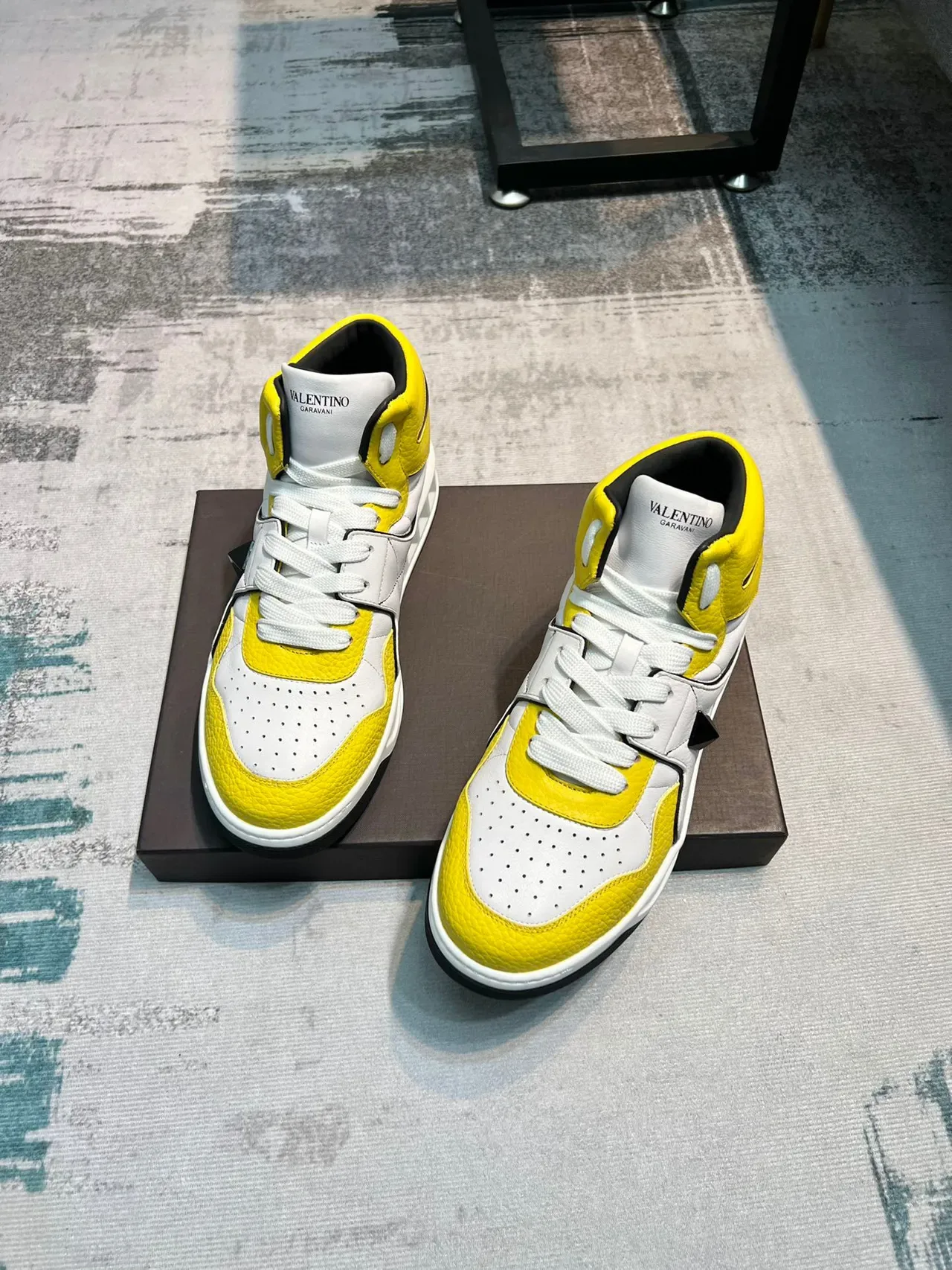 Valentino Rockstud High-Top White Yellow Black Lifestyle Sneakers 6