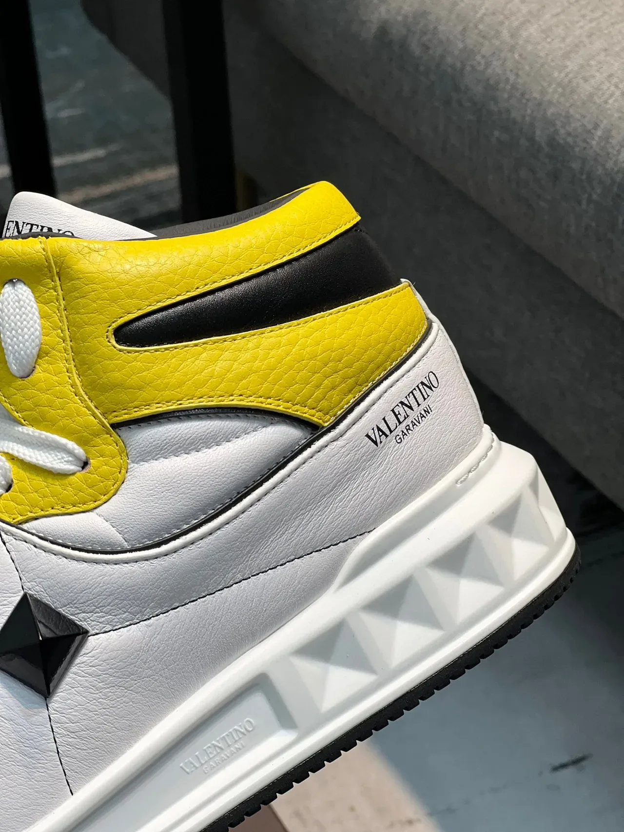Valentino Rockstud High-Top White Yellow Black Lifestyle Sneakers 7