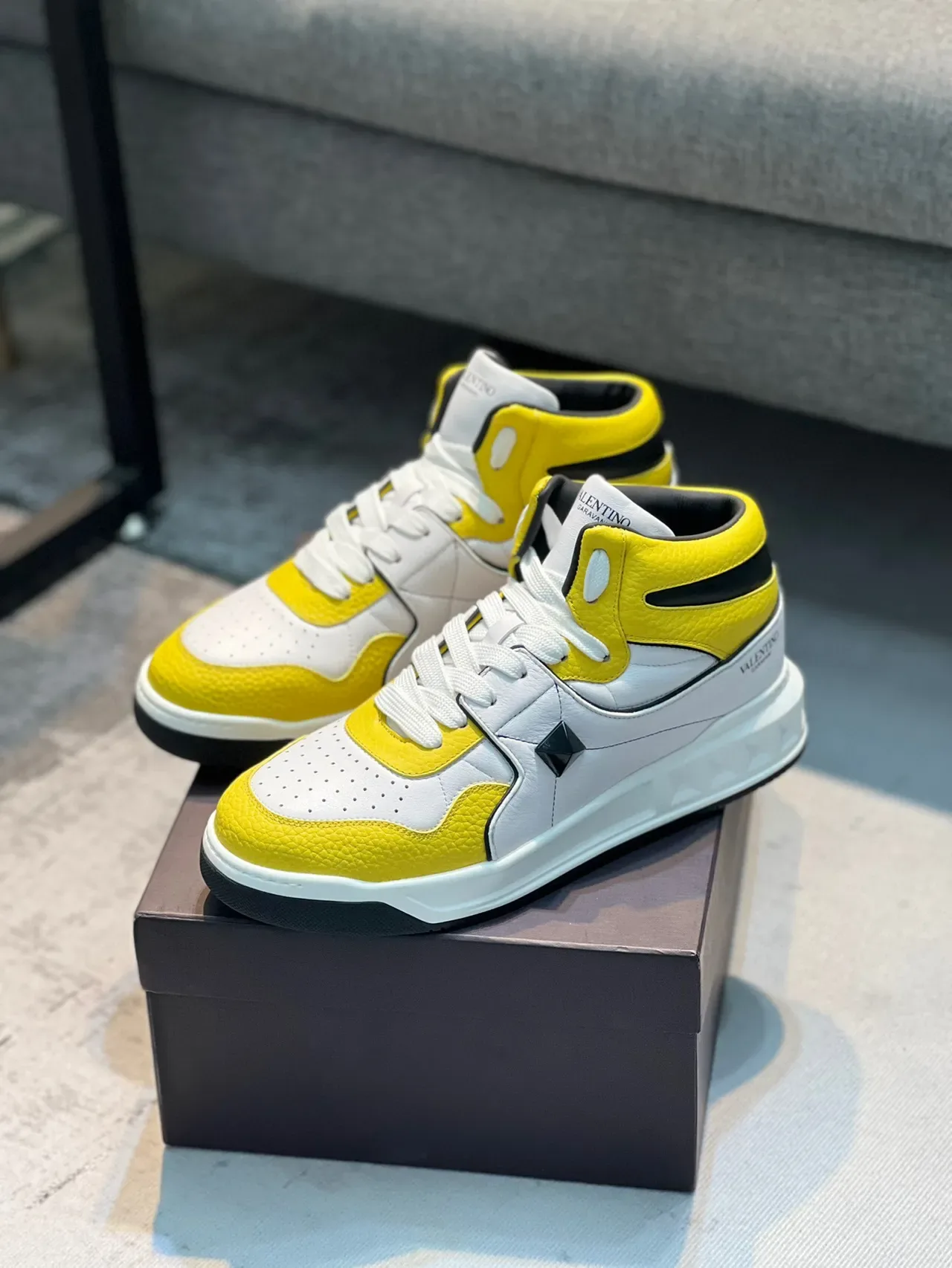 Valentino Rockstud High-Top White Yellow Black Lifestyle Sneakers 8