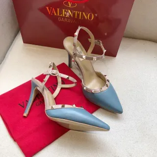 Valentino Rockstud Light Blue Studded Slingback Stilettos