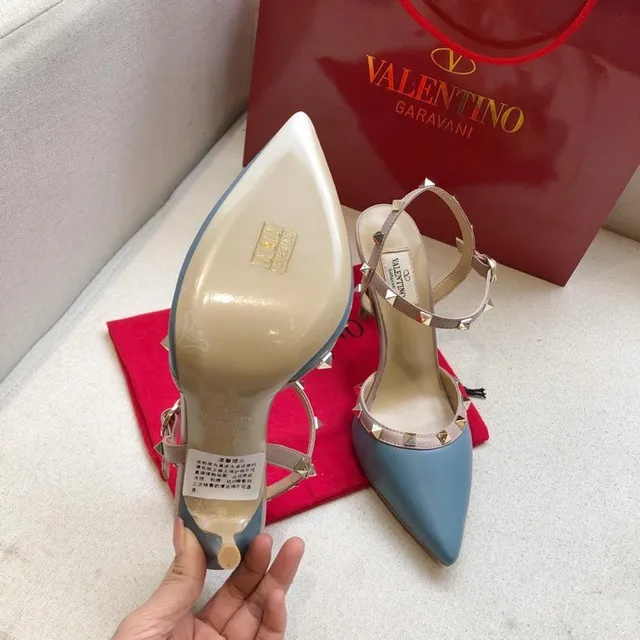 Valentino Rockstud Light Blue Studded Slingback Stilettos 5