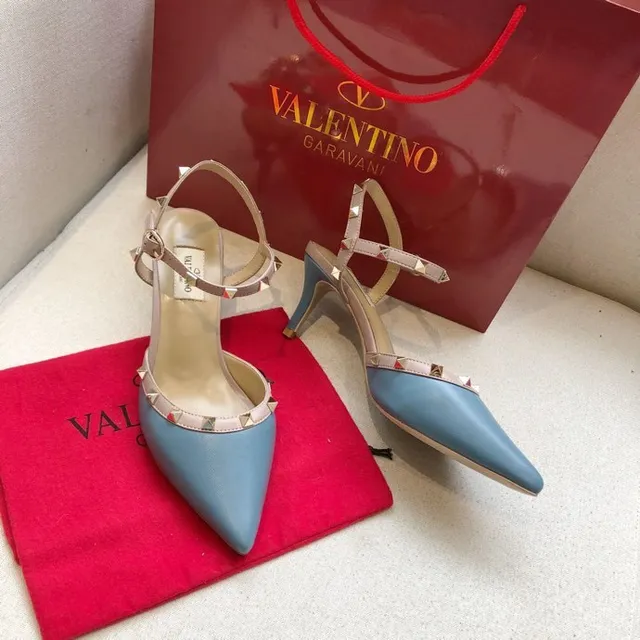 Valentino Rockstud Light Blue Studded Slingback Stilettos 6