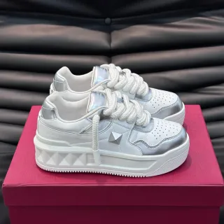 Valentino Rockstud Platform White and Silver Lifestyle Sneakers