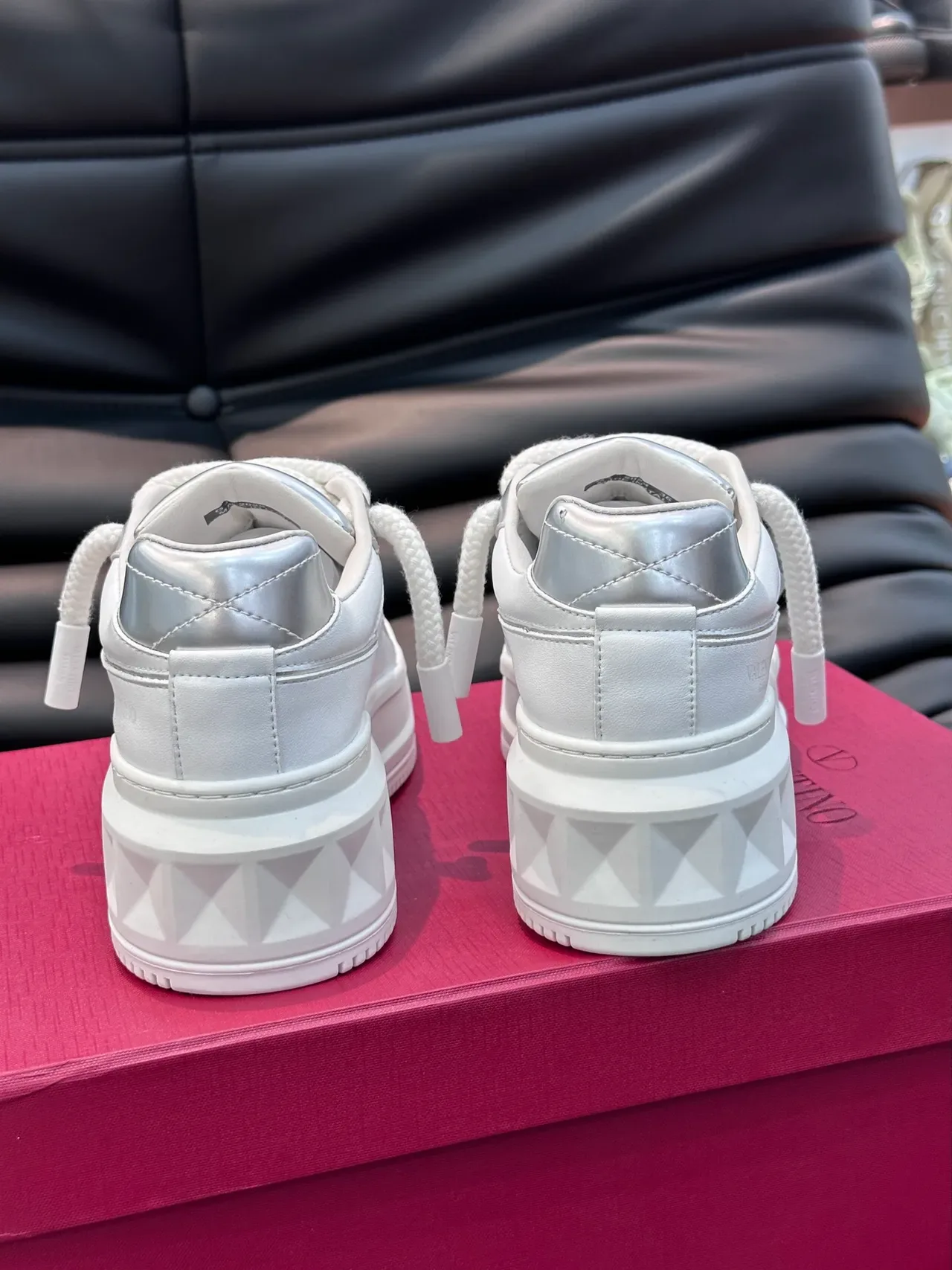 Valentino Rockstud Platform White and Silver Lifestyle Sneakers 2