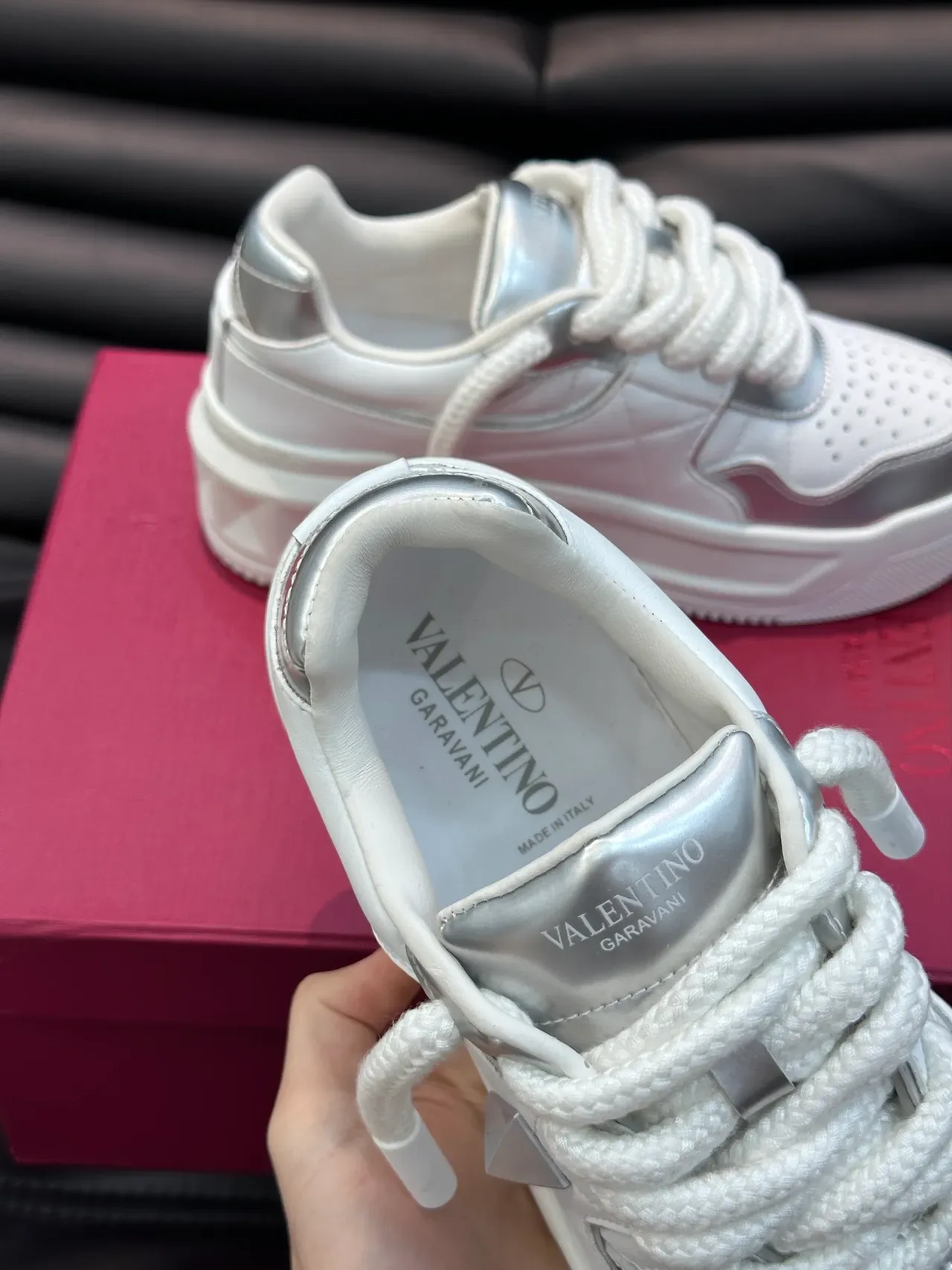Valentino Rockstud Platform White and Silver Lifestyle Sneakers 4