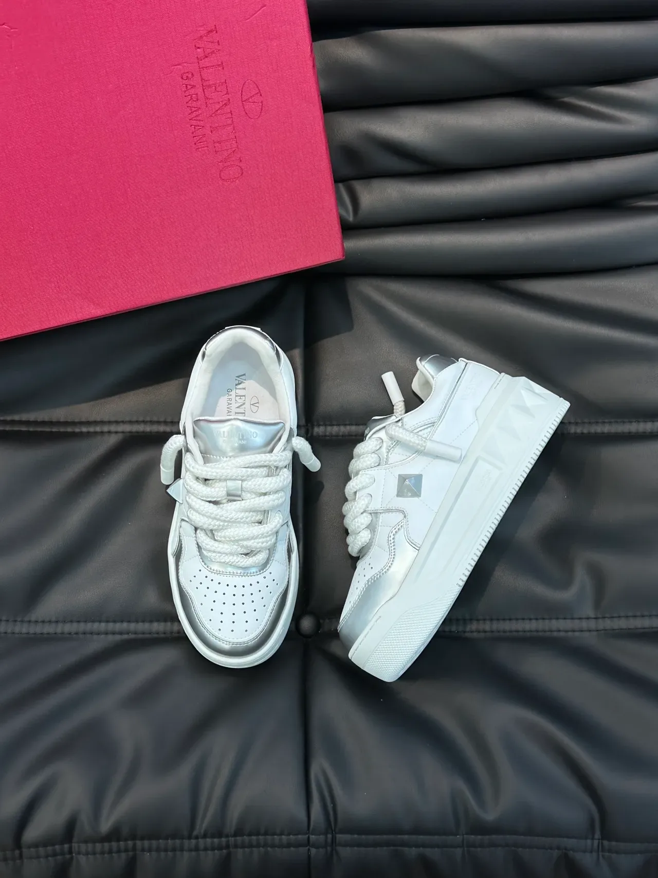 Valentino Rockstud Platform White and Silver Lifestyle Sneakers 5