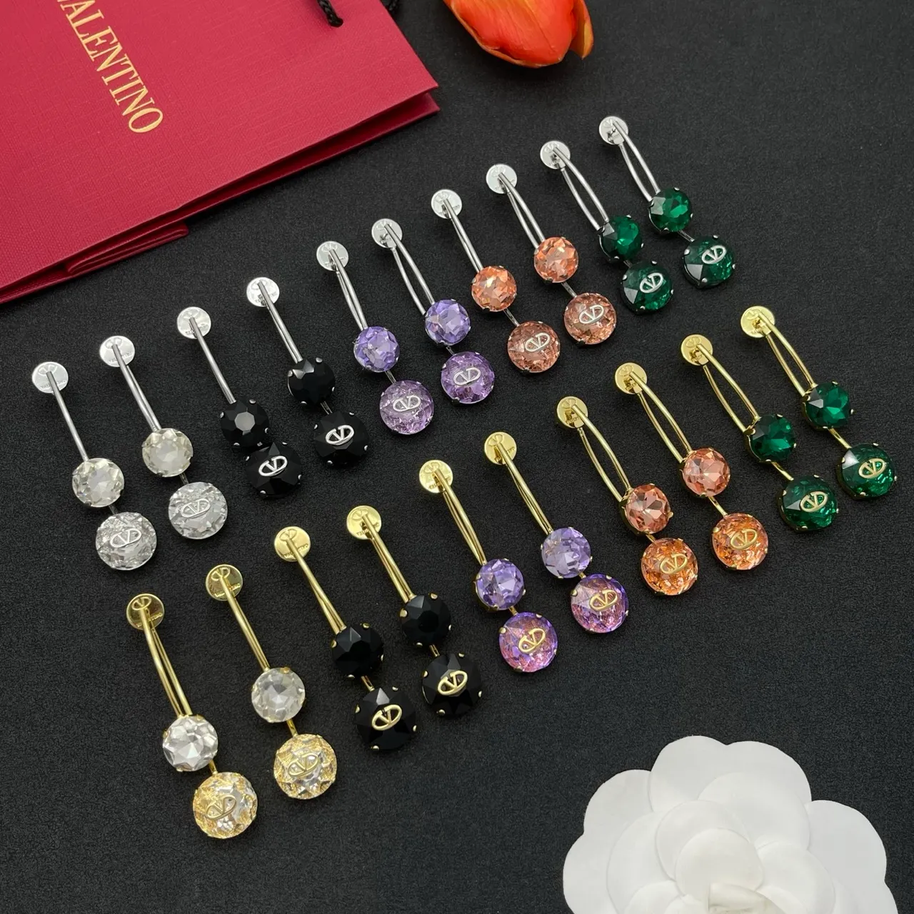 Valentino VLogo Verde Oro Facetados Cristal Metal Aretes 2
