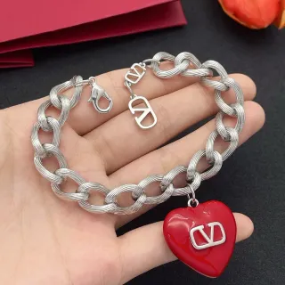 Valentino VLogo Corazón Esmalte Rojo Cadena Plata Pulsera