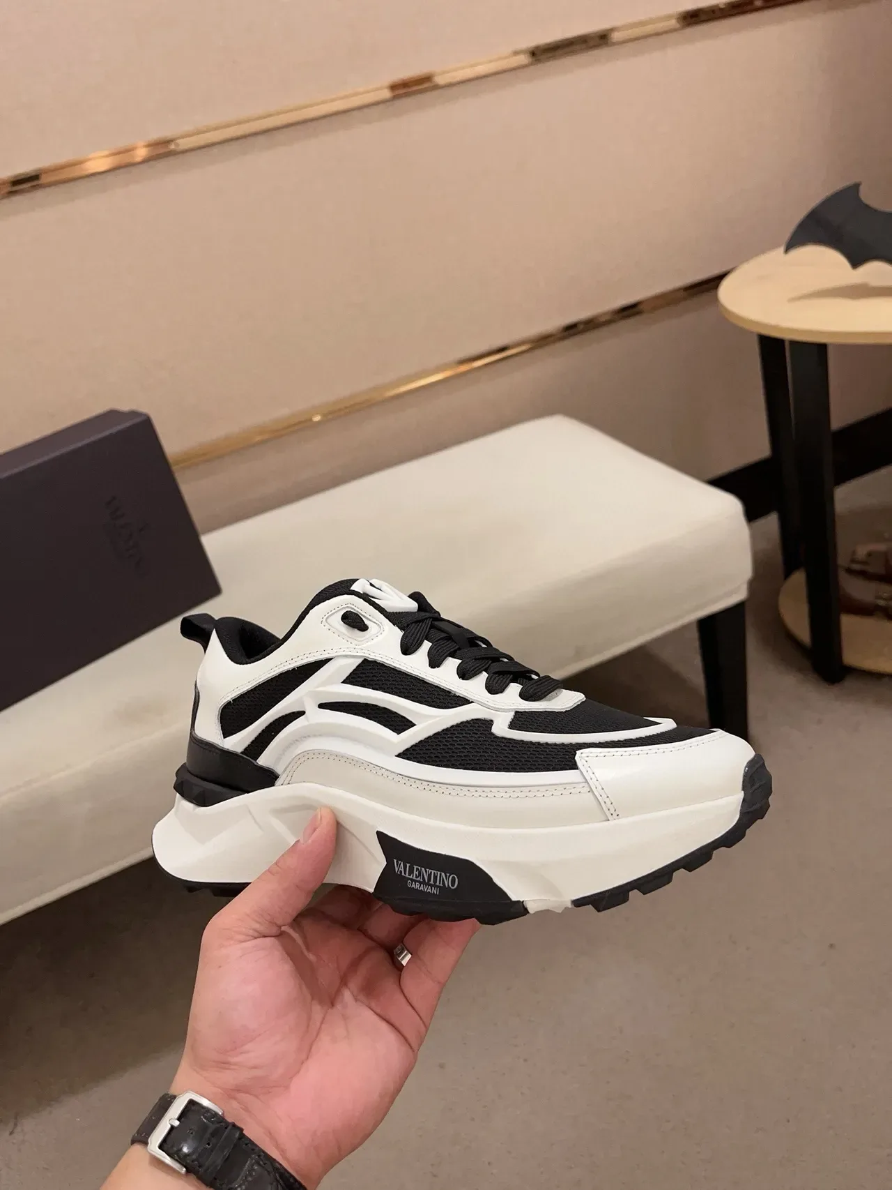 Valentino White Black Sole Layered Upper Chunky Sneakers 4