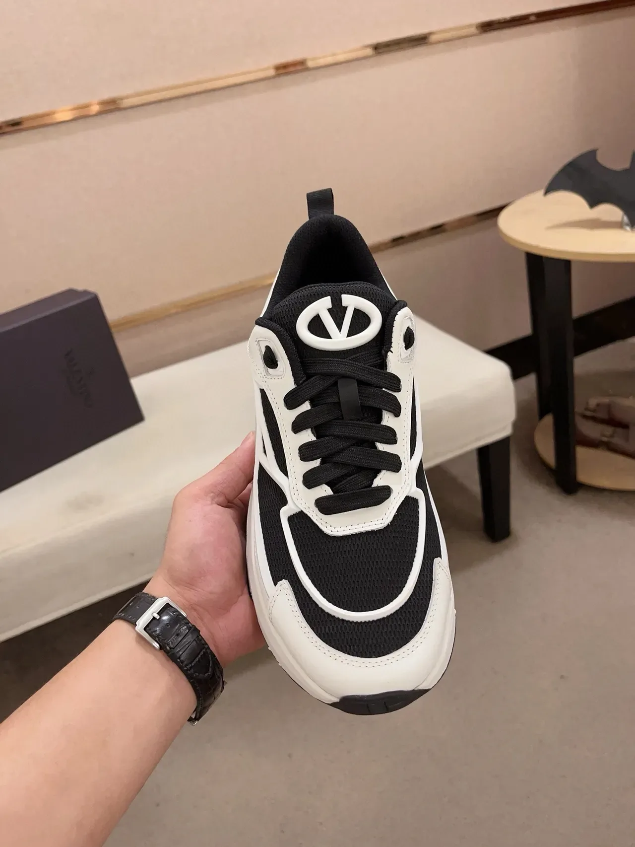 Valentino White Black Sole Layered Upper Chunky Sneakers 5