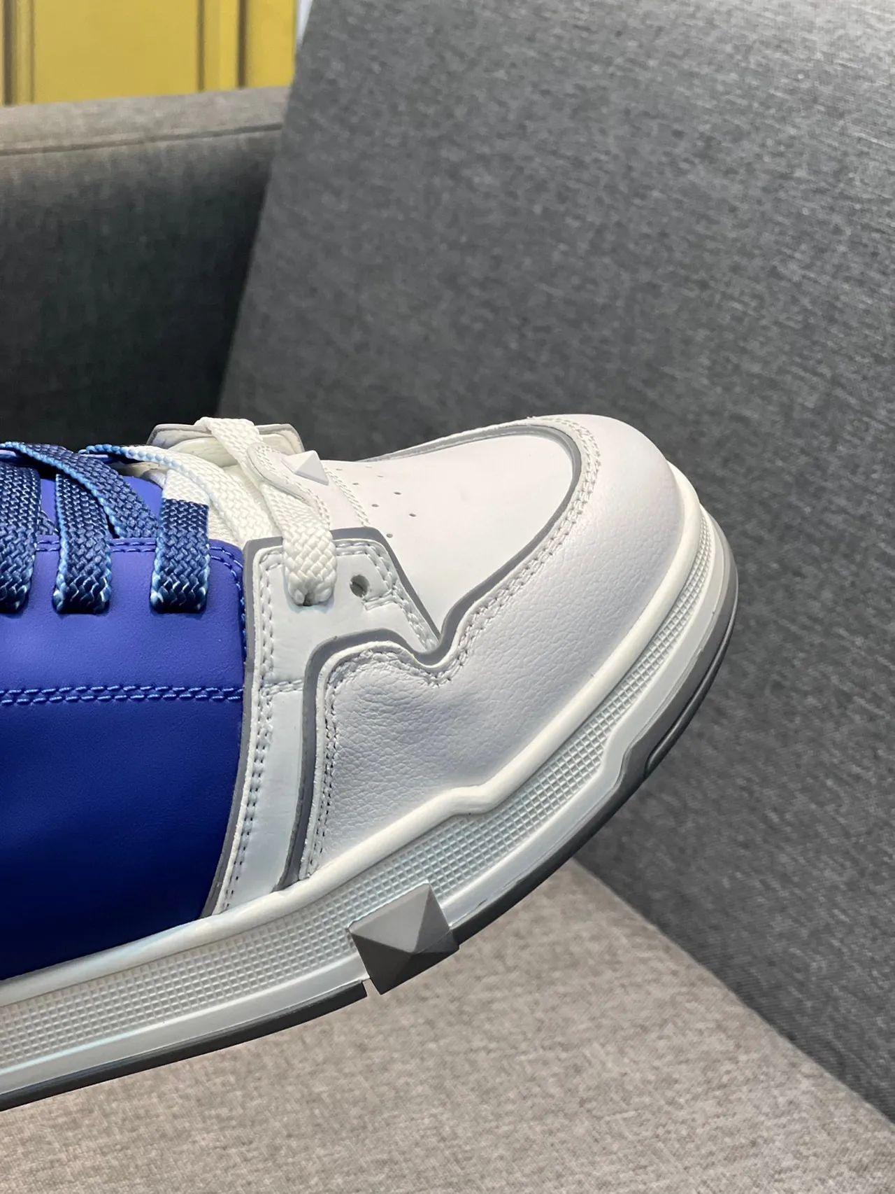 Valentino White Blue Quilted Side Panel Metallic Triangular Toe Stud Lifestyle Sneakers 3