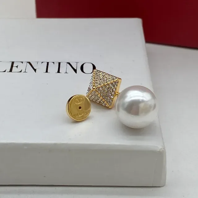Valentino Brincos Ouro Branco Pérola Gota Pavé Topo Quadrado 2