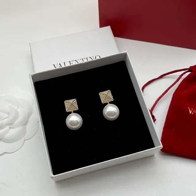 Valentino Brincos Ouro Branco Pérola Gota Pavé Topo Quadrado 3