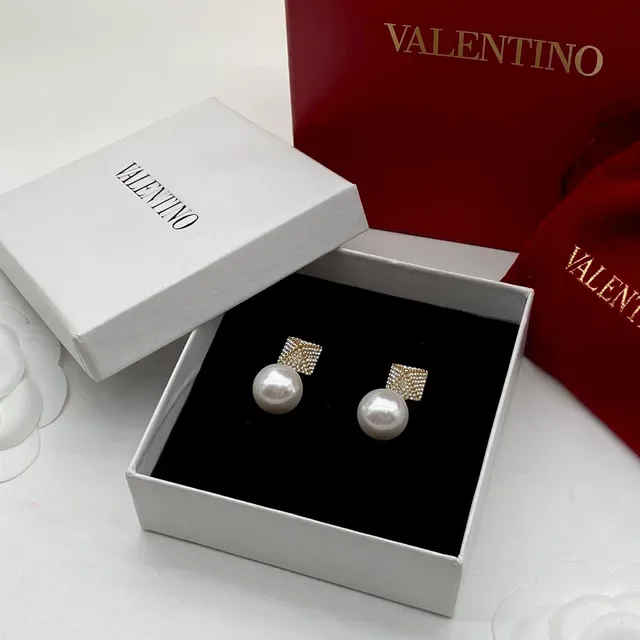 Valentino Brincos Ouro Branco Pérola Gota Pavé Topo Quadrado 5