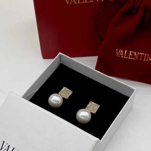 Valentino Brincos Ouro Branco Pérola Gota Pavé Topo Quadrado 6