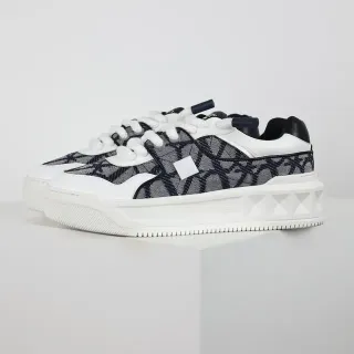 Valentino White Navy Geometric Midsole Monogrammed Textile Upper Lifestyle Sneakers